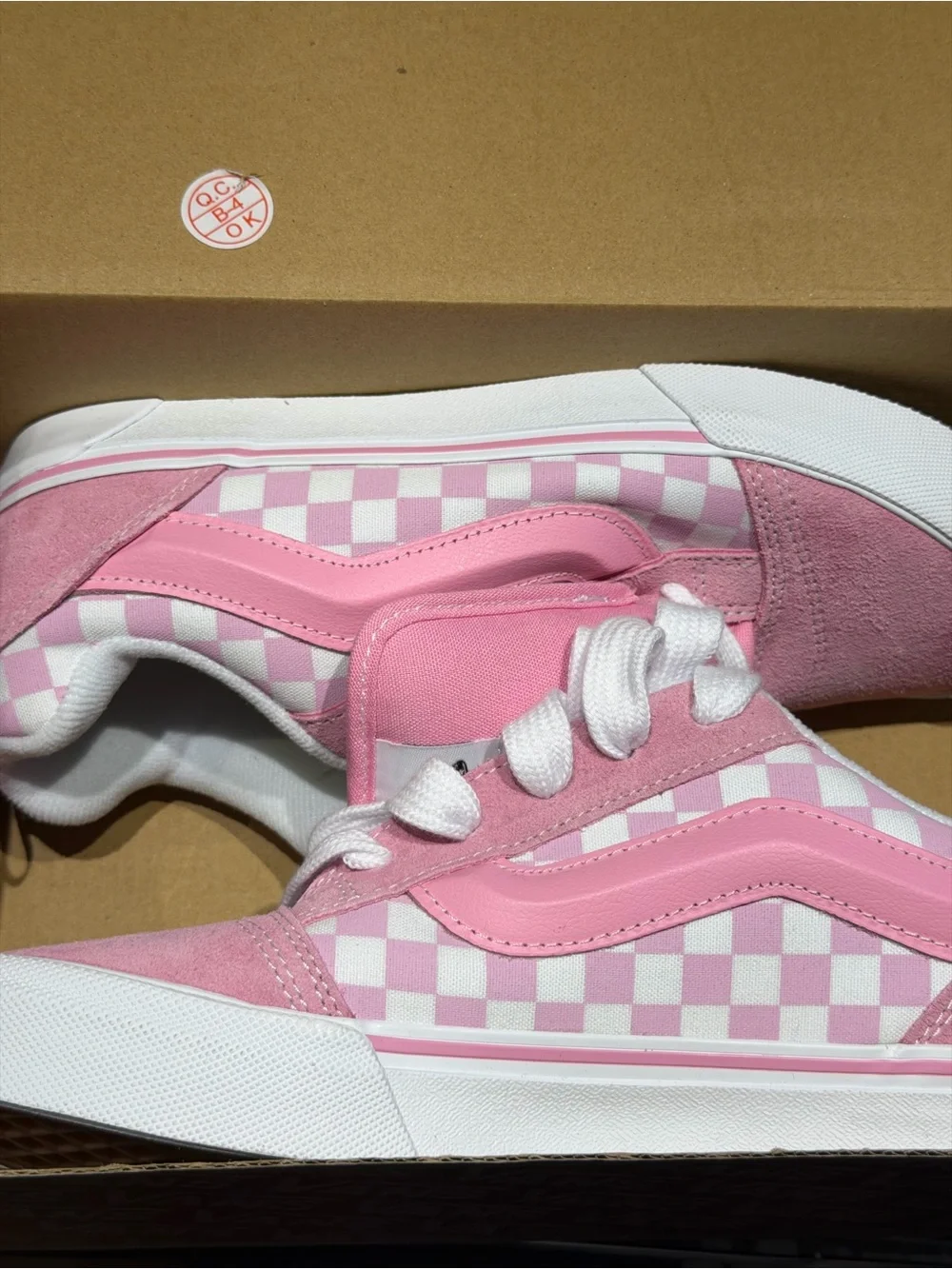 Vans Kids Pink and White Checkerboard Old Skool Sneakers